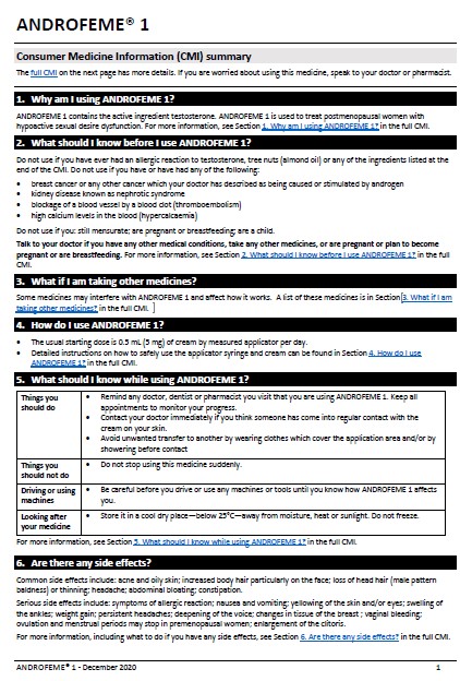 AndroFeme 1 Consumer Medicine Information