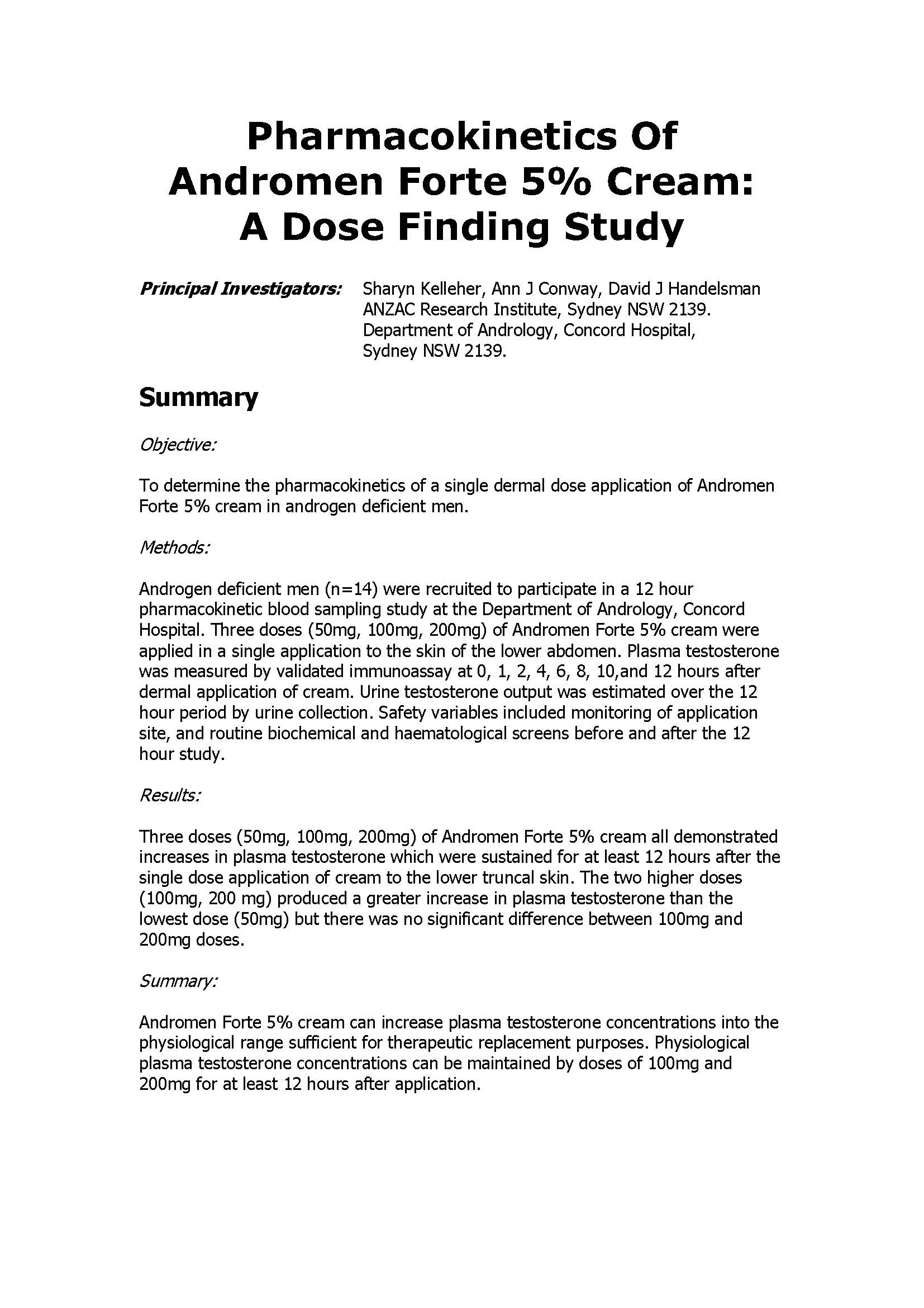 Pharmacokinetics Of Andromen Forte 5% Cream: A Dose Finding Study.