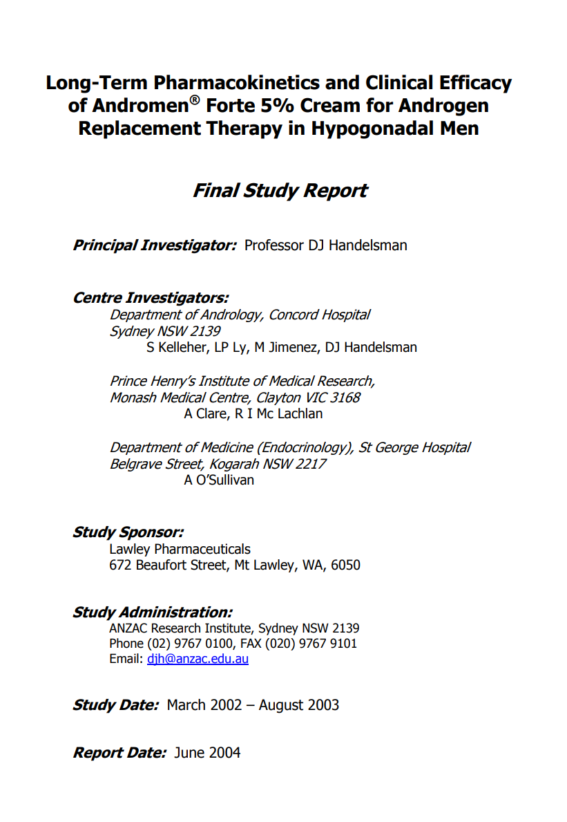 Long-term pharmacokinetics and clinical efficacy of ANDROMEN®FORTE 5% cream for androgen replacement in hypogonadal men.