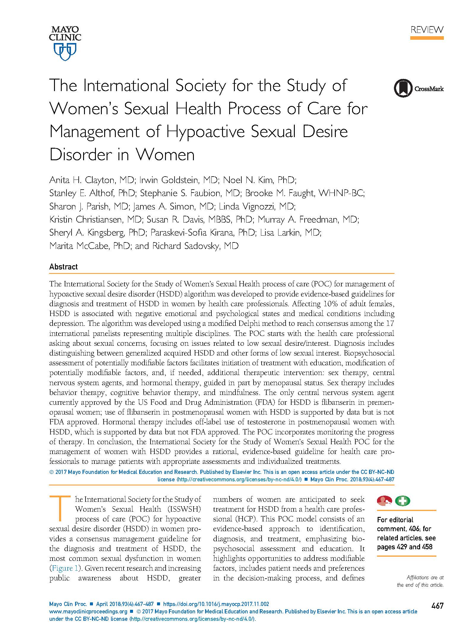 The International Society for the Study of Women’s Sexual Health Process of Care for Management of Hypoactive Sexual Desire Disorder in Women
