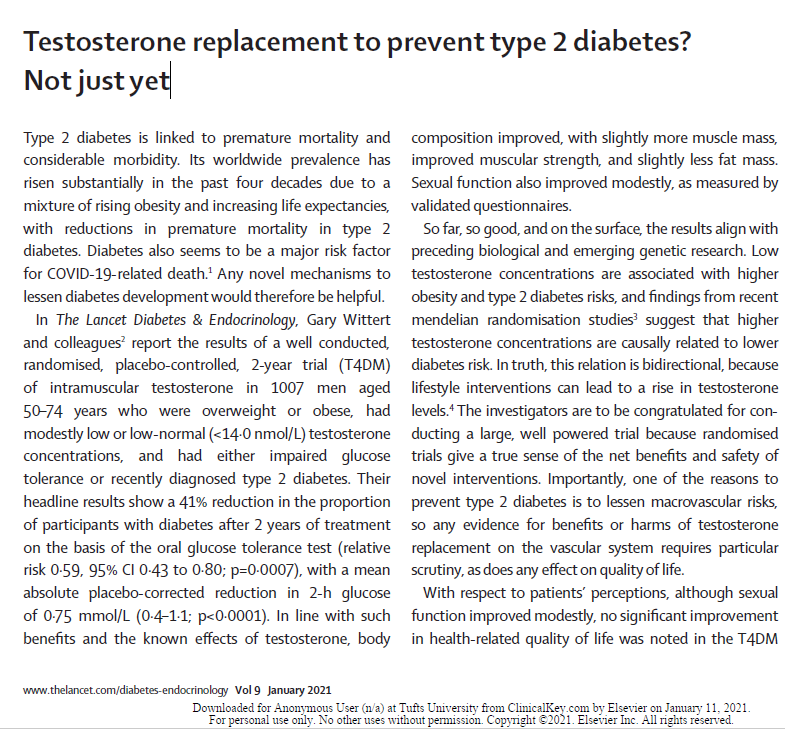 Testosterone replacement to prevent type 2 diabetes? Not just yet