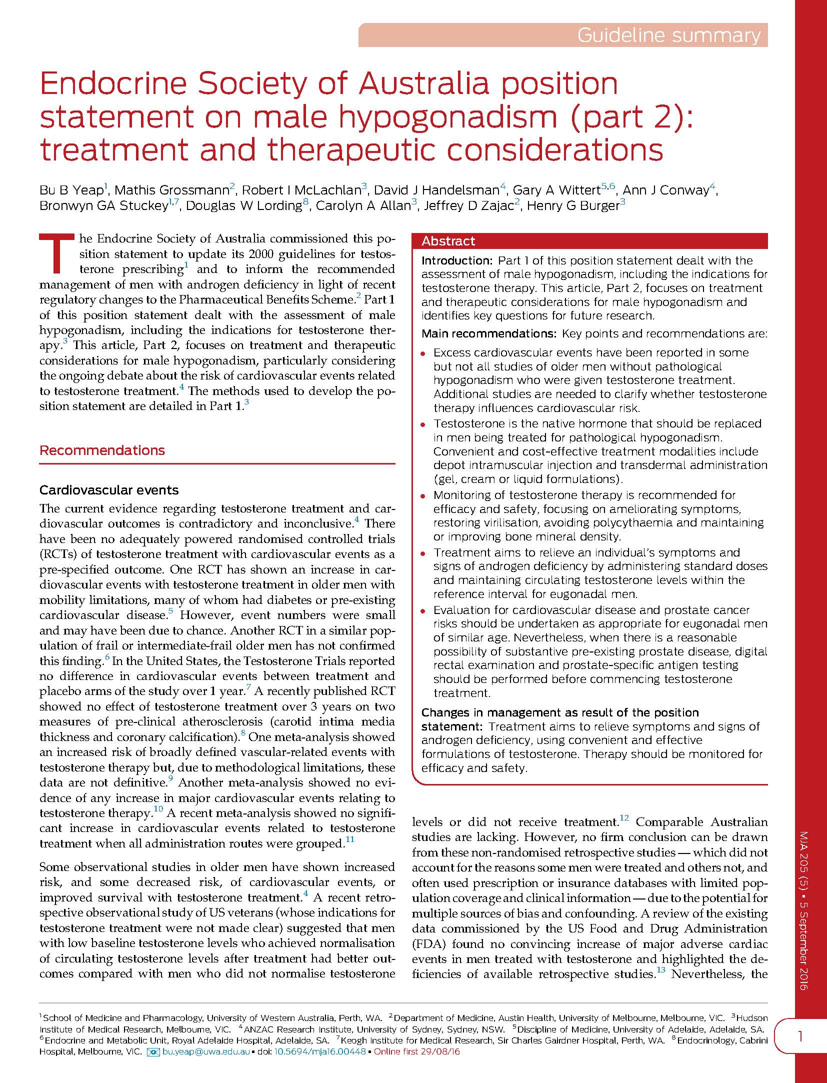 Endocrine Society of Australia position statement on male hypogonadism (part 2): treatment and therapeutic considerations