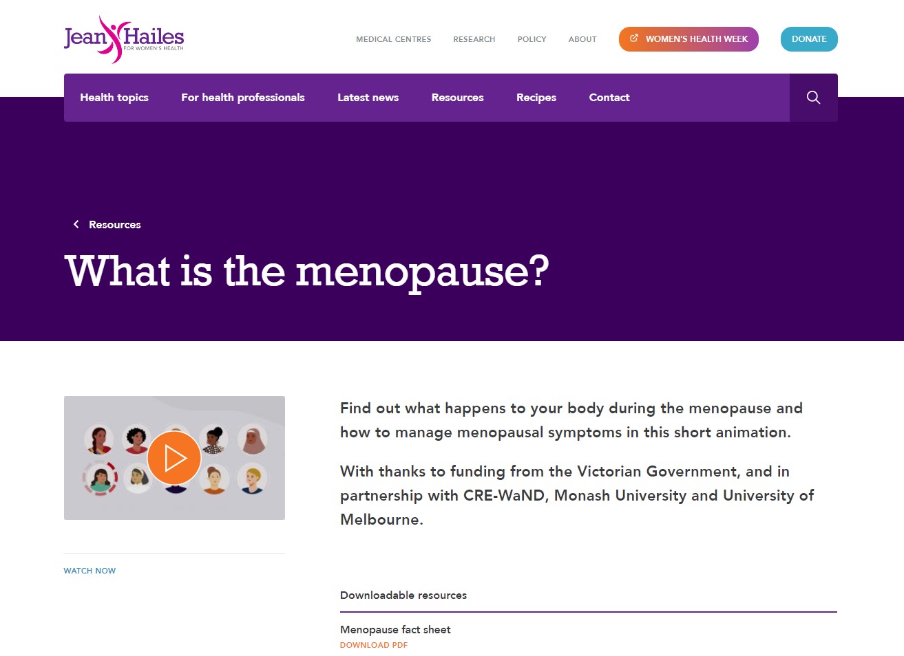 Jean Hailes - What is the menopause? (English) thumbnail