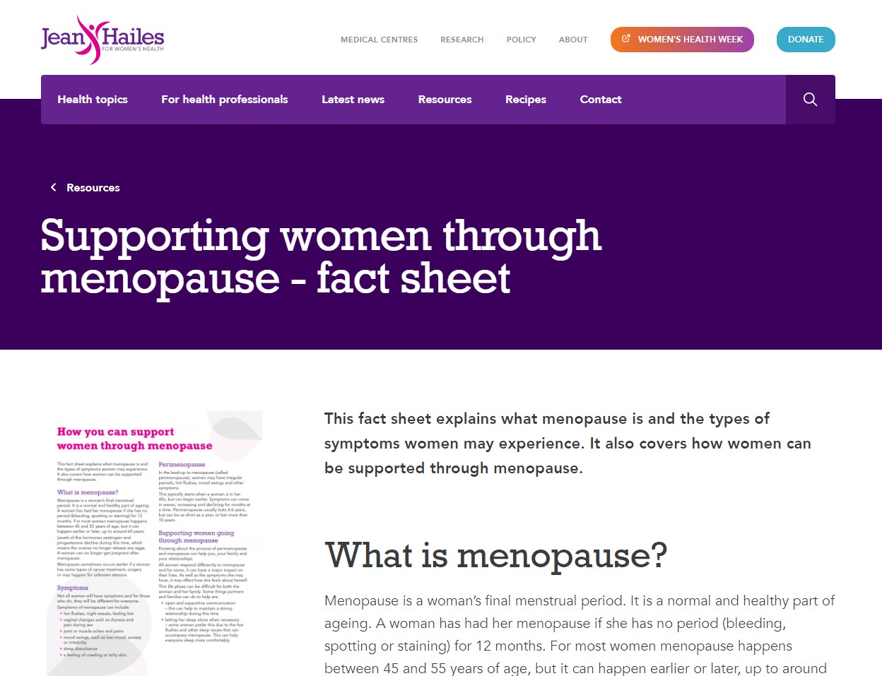 Jean Hailes - Supporting women through menopause thumbnail
