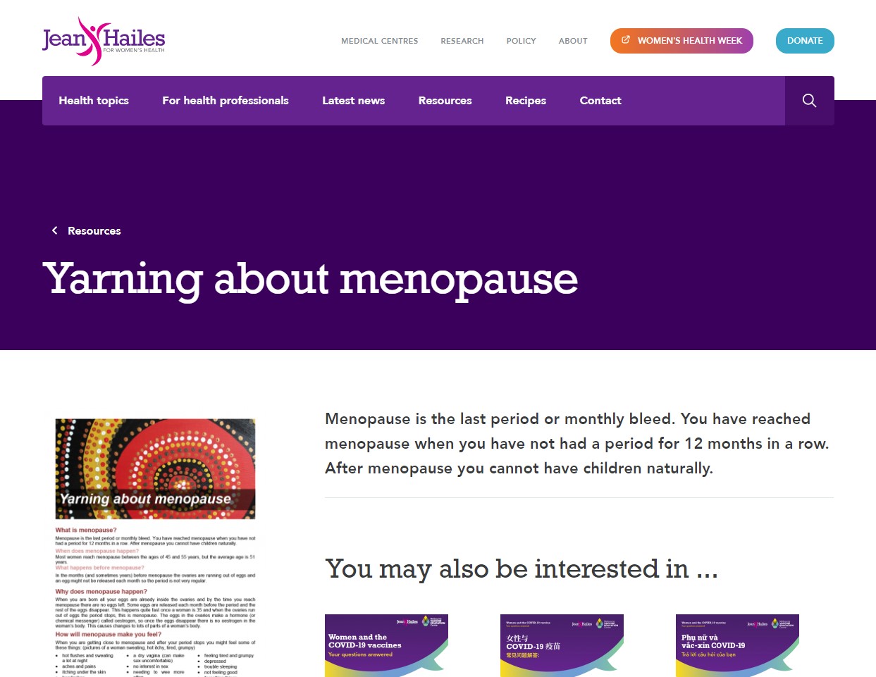 Jean Hailes - Yarning about menopause thumbnail
