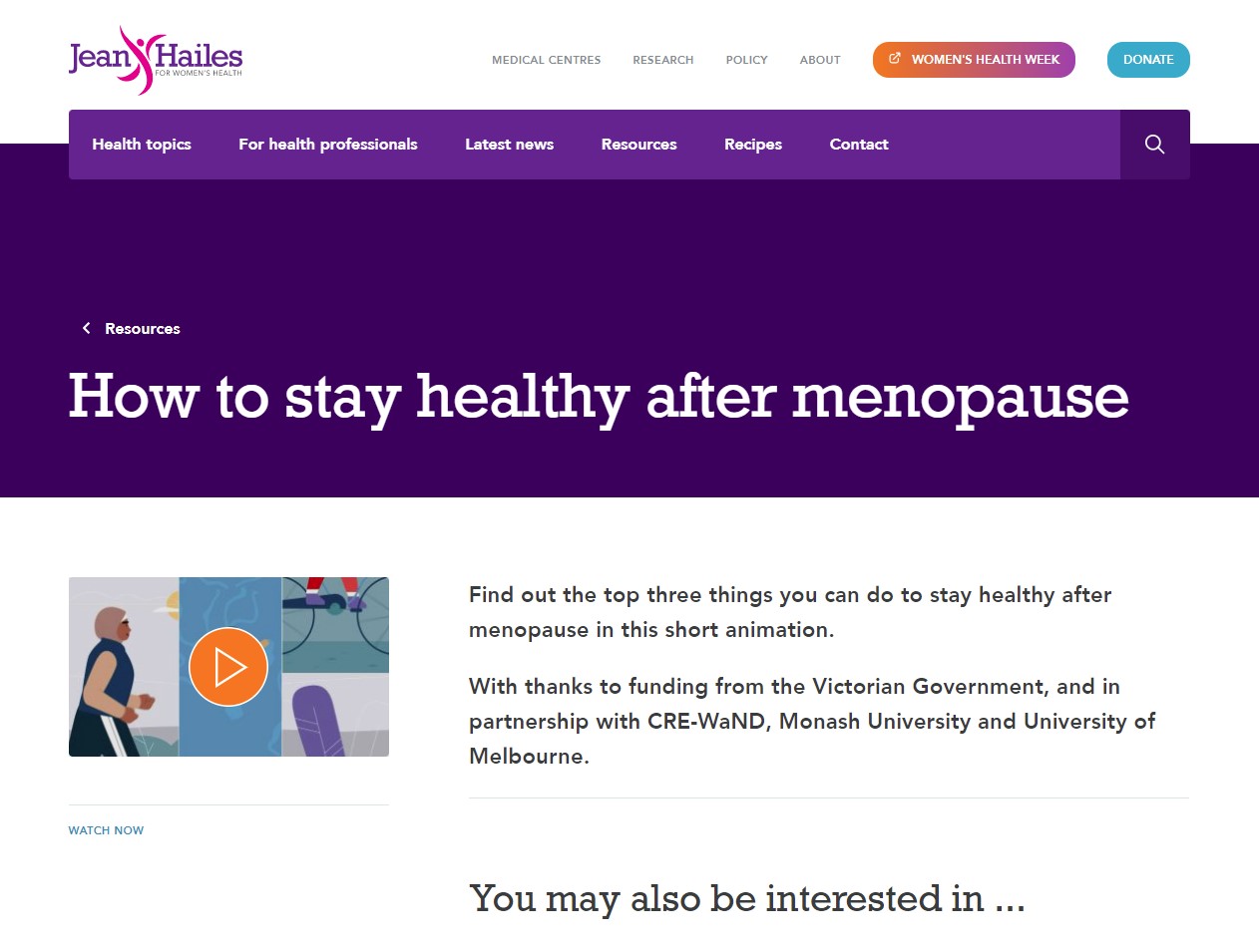 Jean Hailes - How to stay healthy after menopause (English) thumbnail