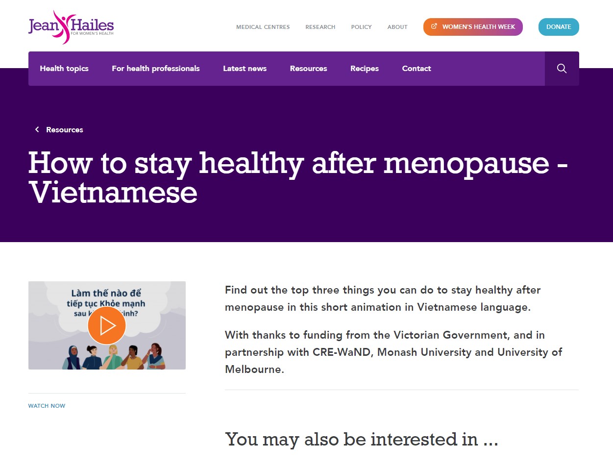 Jean Hailes - How to stay healthy after menopause (Vietnamese) thumbnail