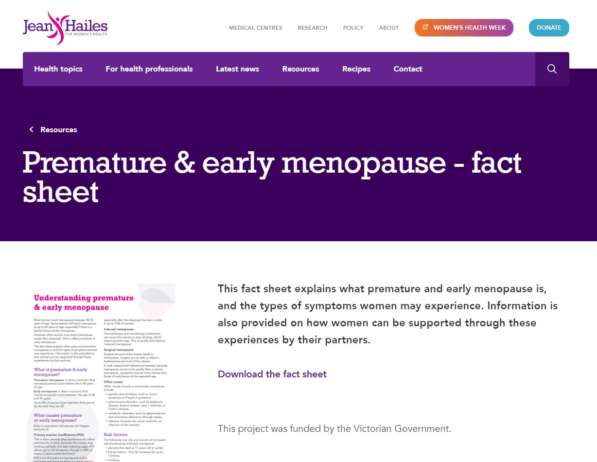 Jean Hailes - Premature & early menopause thumbnail