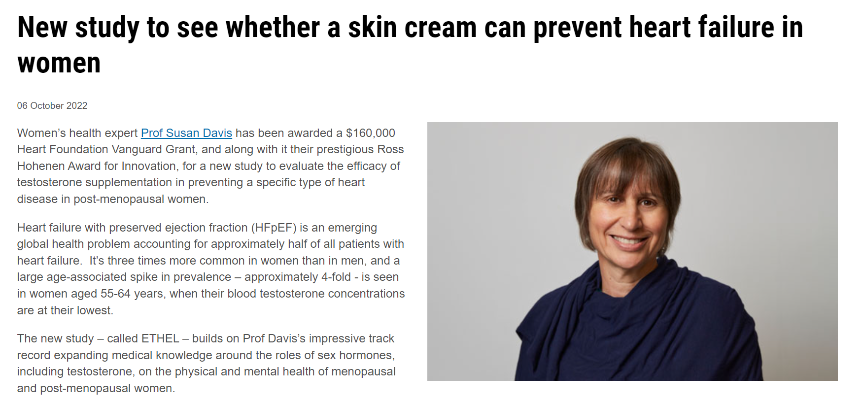Monash University – New study to see whether a skin cream can prevent heart failure in women thumbnail