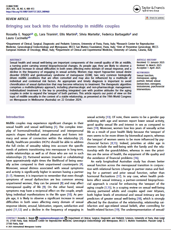 Bringing sex back into the relationship in midlife couples