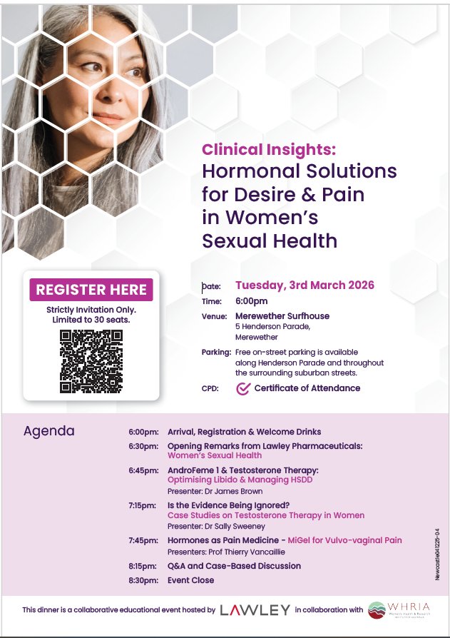 Newcastle NSW: Dinner Meeting 3rd March – Clinical Insights: Hormone Solutions for Desire & Pain in Women’s Sexual Health thumbnail